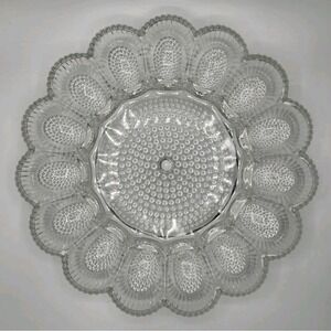 VTG  Indiana Glass Crystal Hobnail Deviled Egg Dish Serving Plate Hold 15 Eggs